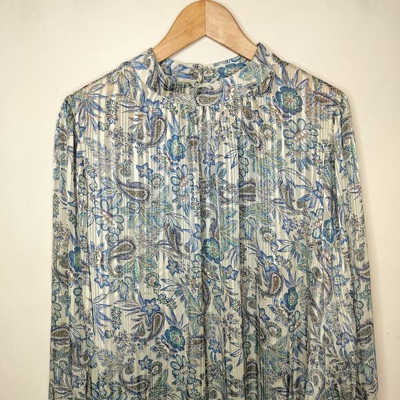 Ophelia Roe Top Floral Paisley Metallic Boho Balloon Sleeve - Picture 2 of 11